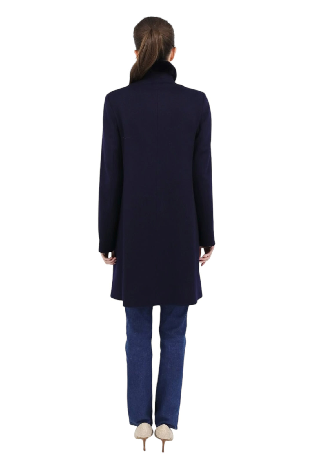 100% Loro Piana Wool Coat W/ Dyed Rex Rabbit Trim in