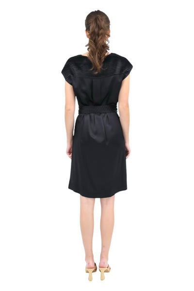 Silk Dress w/ Pleated Shoulder Detail in Black