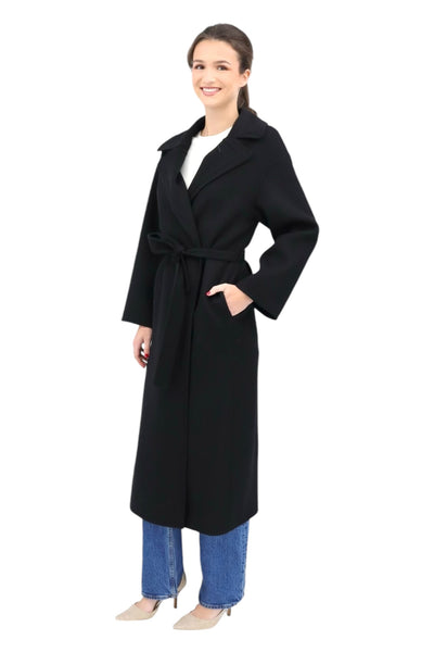 Single Breasted Wool Blend Trench in Black