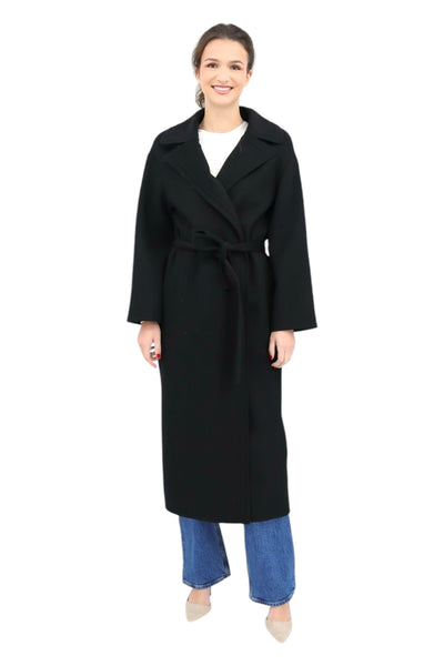 Single Breasted Wool Blend Trench in Black