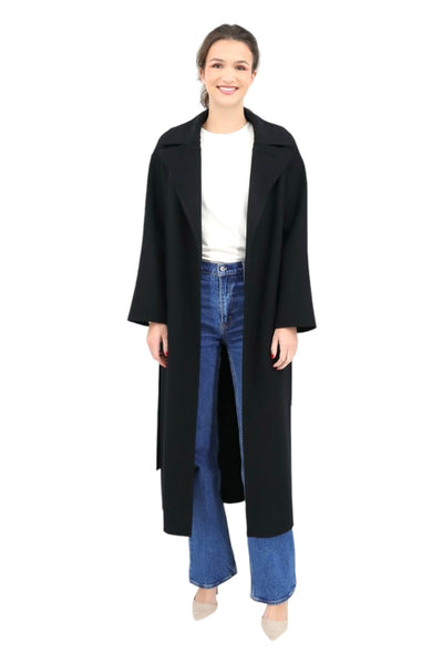 Single Breasted Wool Blend Trench in Black