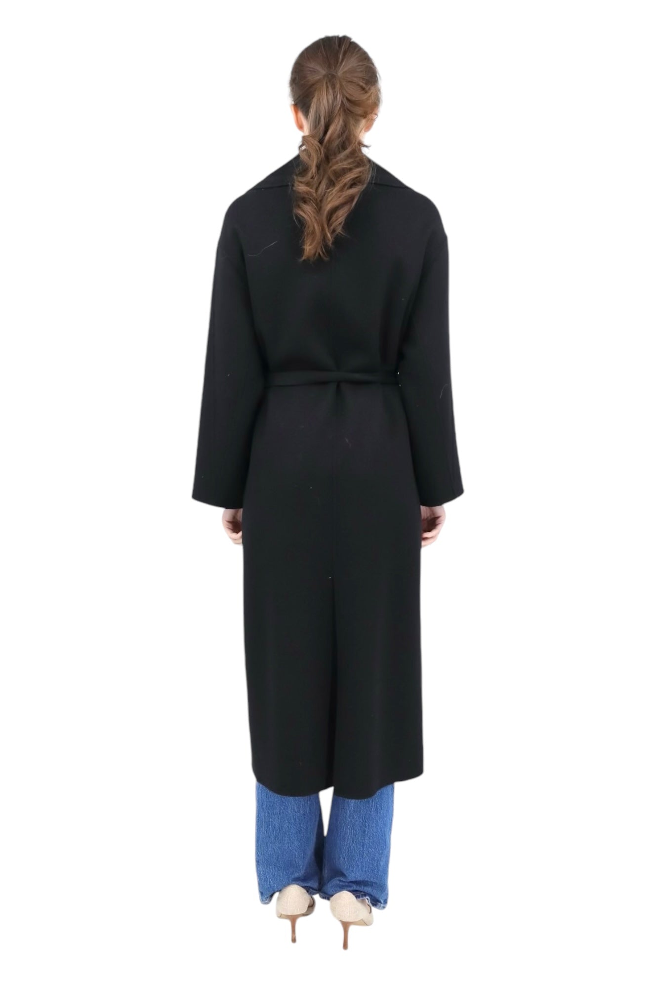 Single Breasted Wool Blend Trench in Black