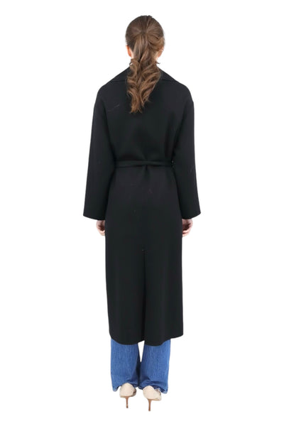 Single Breasted Wool Blend Trench in Black