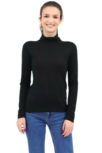 Long Sleeve Seamed Funnel in Black
