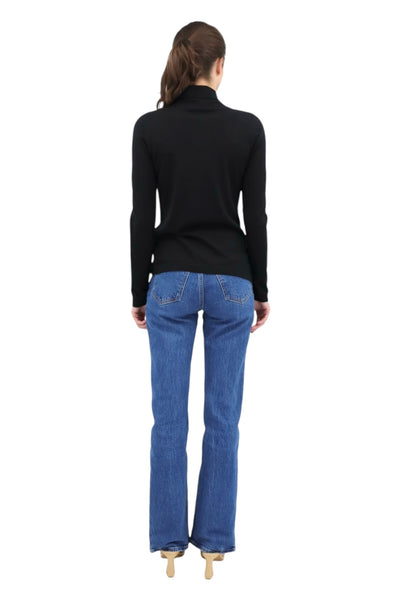 Long Sleeve Seamed Funnel in Black