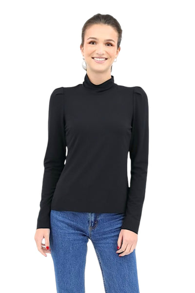 Puff Shoulder Turtleneck Top in Black