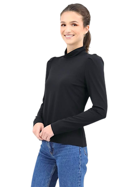 Puff Shoulder Turtleneck Top in Black