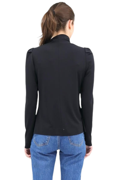Puff Shoulder Turtleneck Top in Black