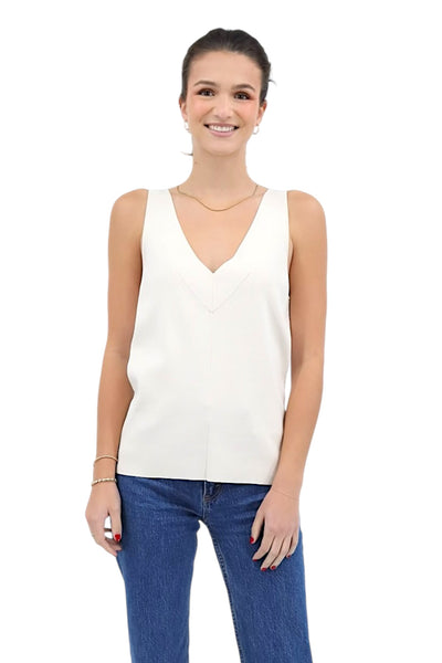 Viscose Rib Knit Sleeveless V-Neck in white