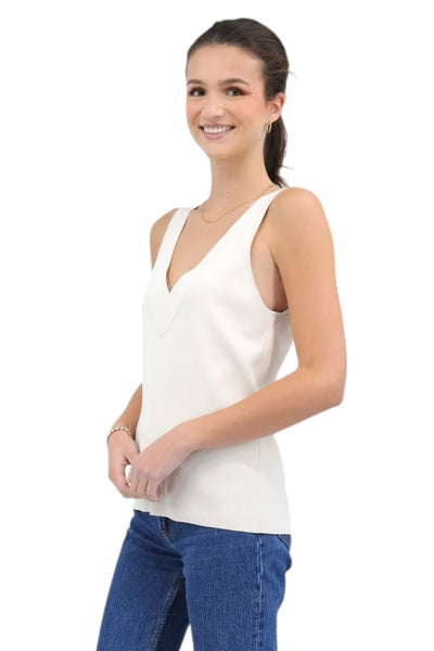 Viscose Rib Knit Sleeveless V-Neck in white