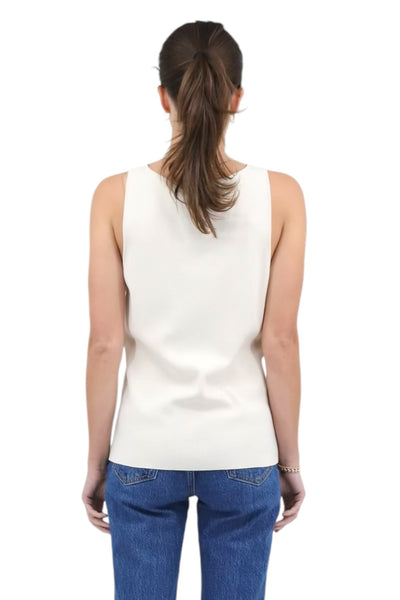 Viscose Rib Knit Sleeveless V-Neck in white
