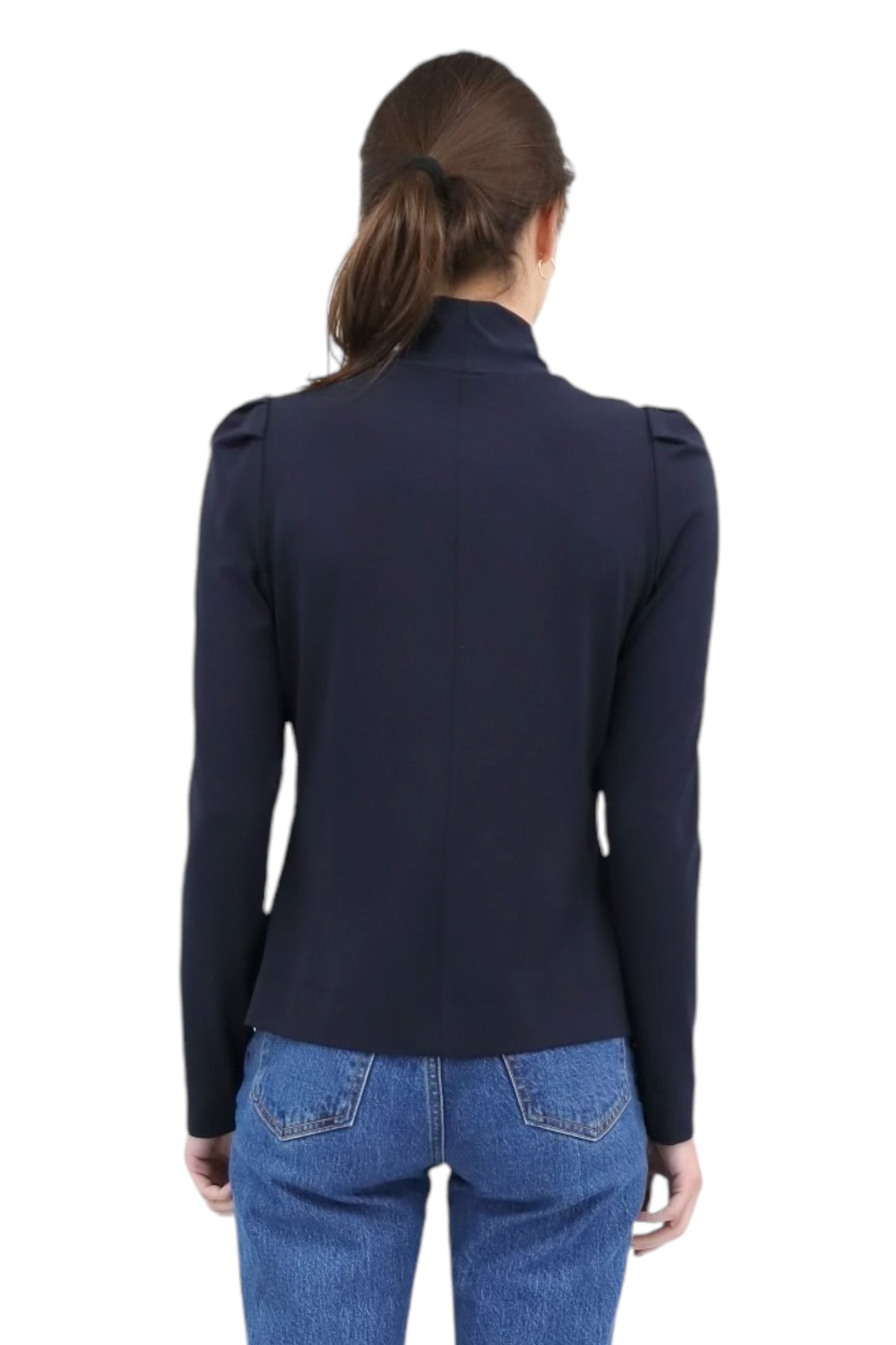 Puff Shoulder Turtleneck Top in Navy