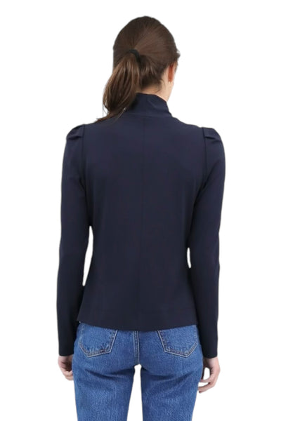 Puff Shoulder Turtleneck Top in Navy