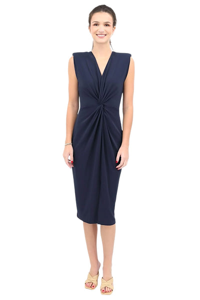 Sleeveless Dress with Front Knot Detail in Navy