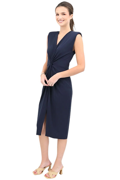 Sleeveless Dress with Front Knot Detail in Navy