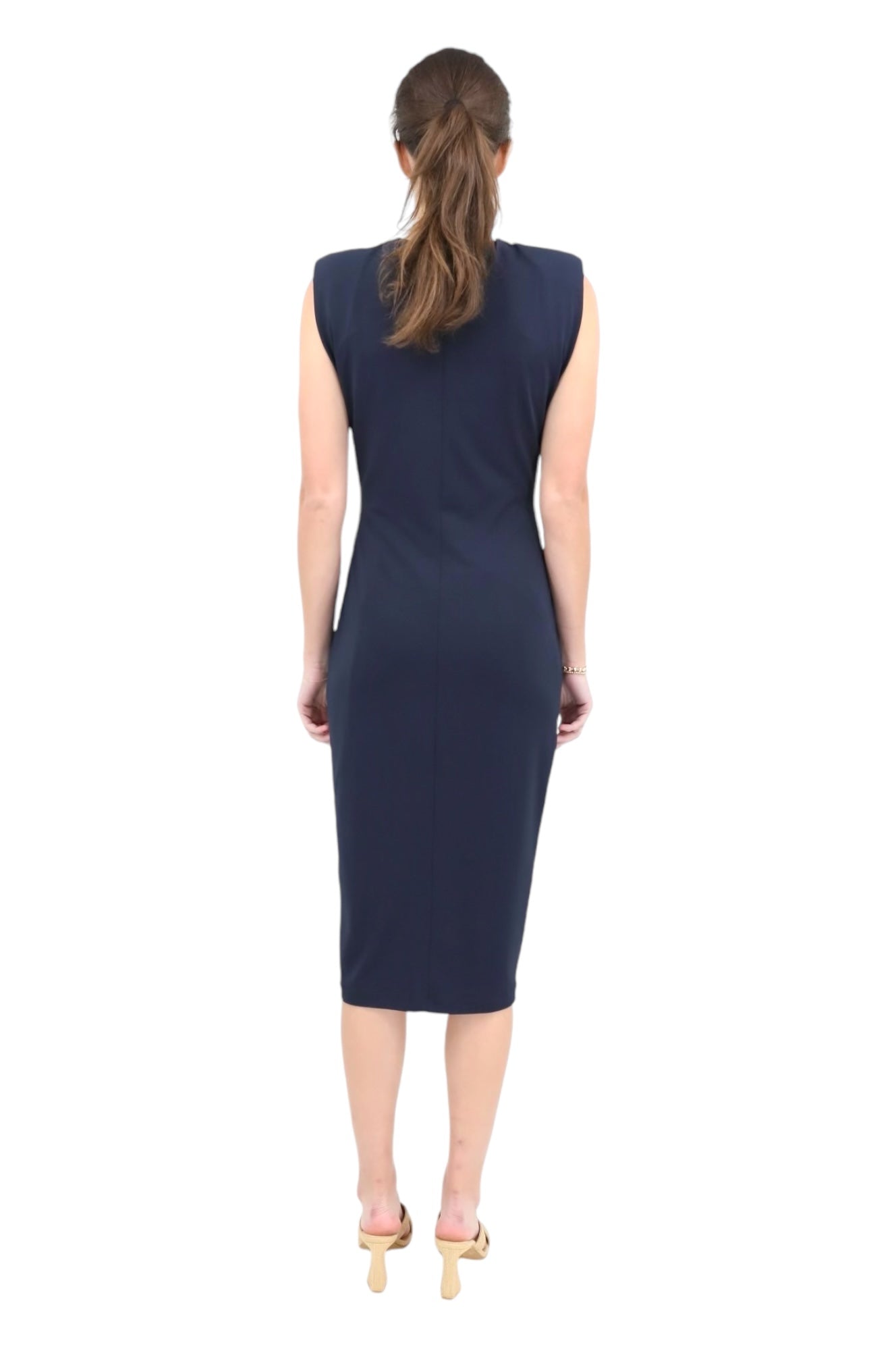 Sleeveless Dress with Front Knot Detail in Navy
