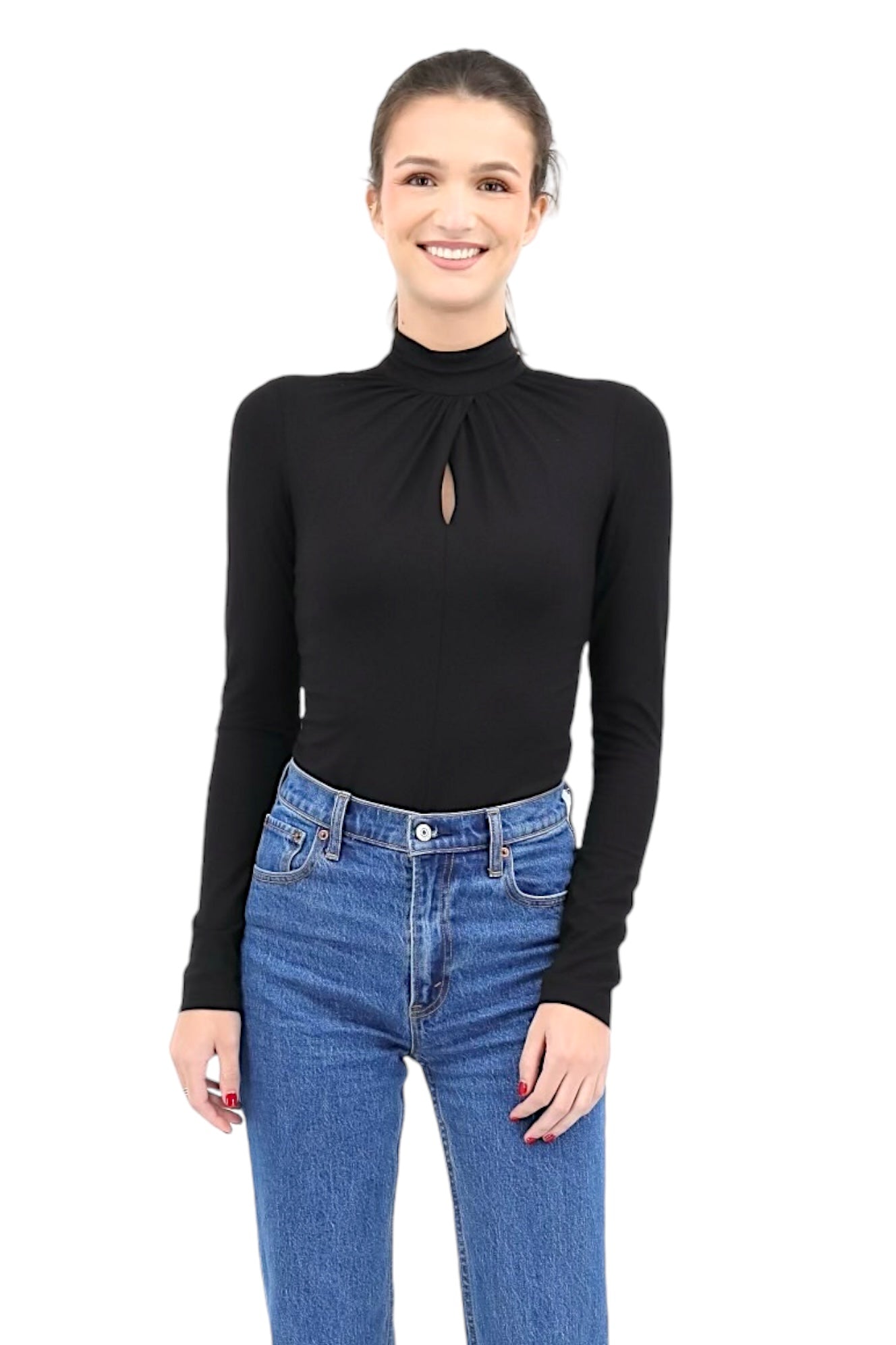 Tie Front Keyhole Bodysuit in Black