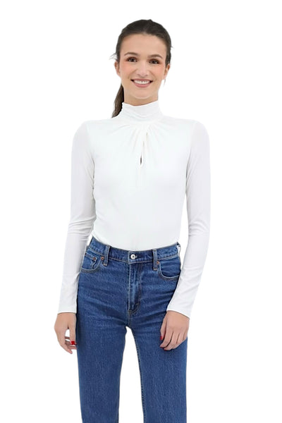 Tie Front Keyhole Bodysuit in Bone