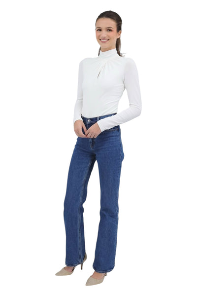 Tie Front Keyhole Bodysuit in Bone