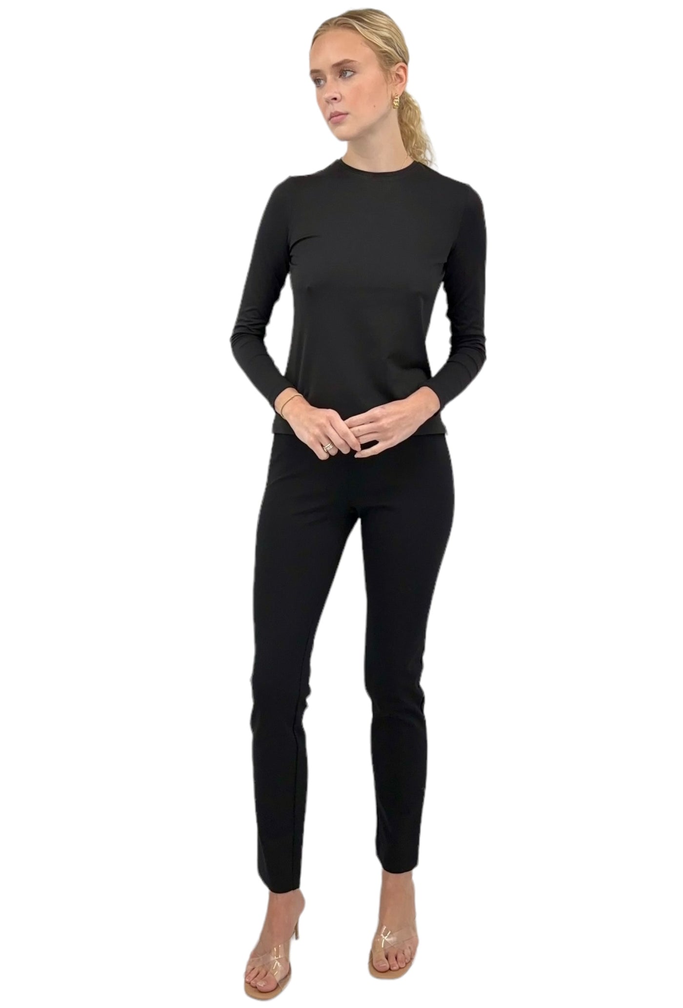 Zip Front Ponte Pant in Black