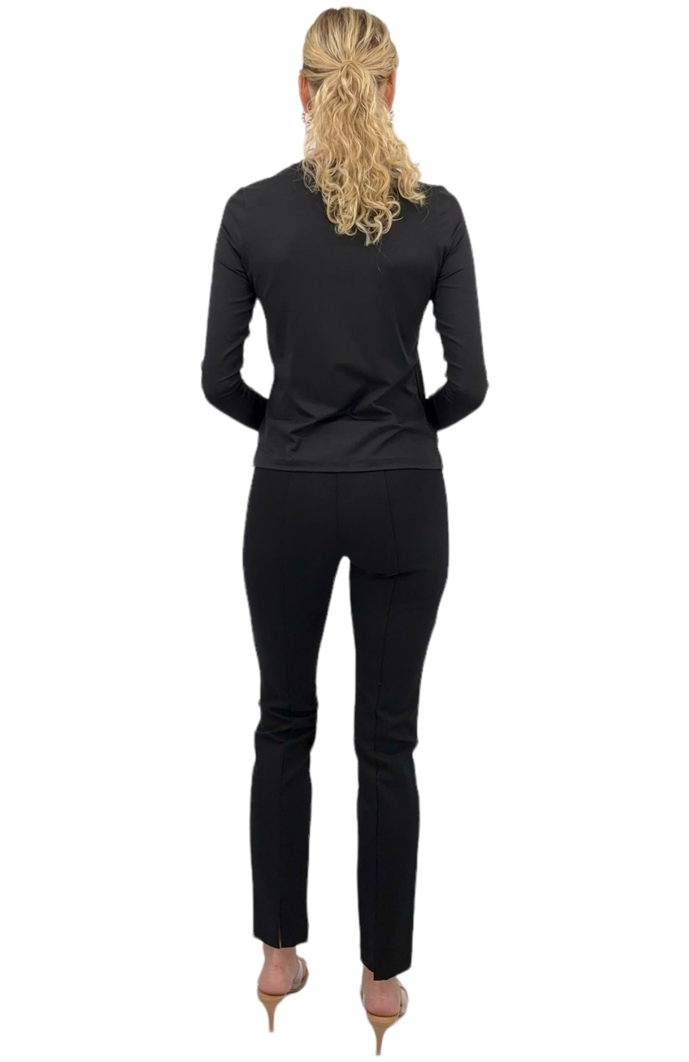 Zip Front Ponte Pant in Black
