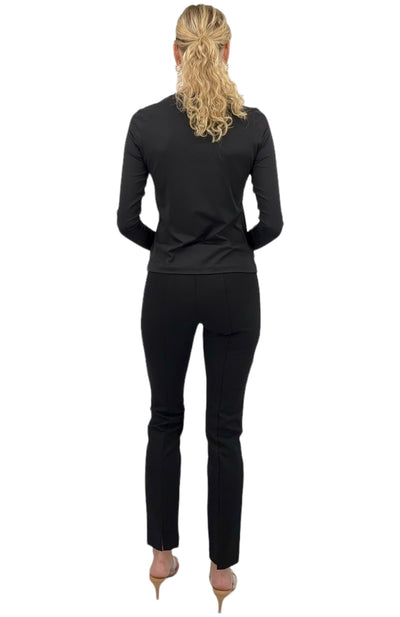 Zip Front Ponte Pant in Black