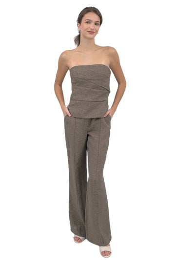 Linen Wide Leg Pant with Pintuck in Taupe