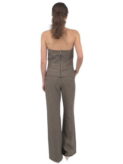 Linen Wide Leg Pant with Pintuck in Taupe