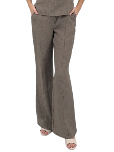 Linen Wide Leg Pant with Pintuck in Taupe