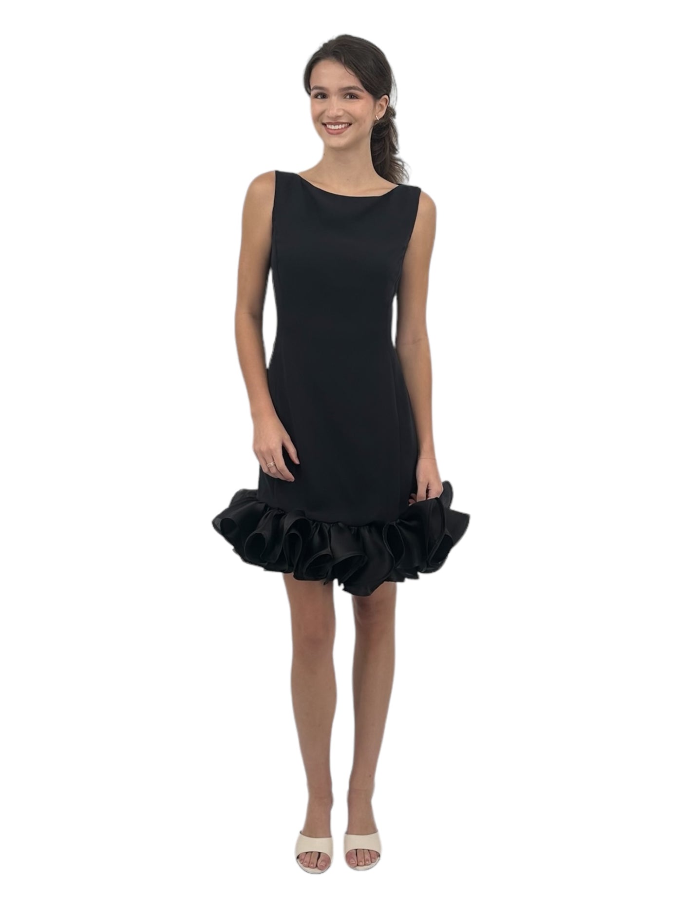 Silk Ruffle Hem Dress in Black