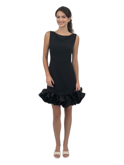 Silk Ruffle Hem Dress in Black