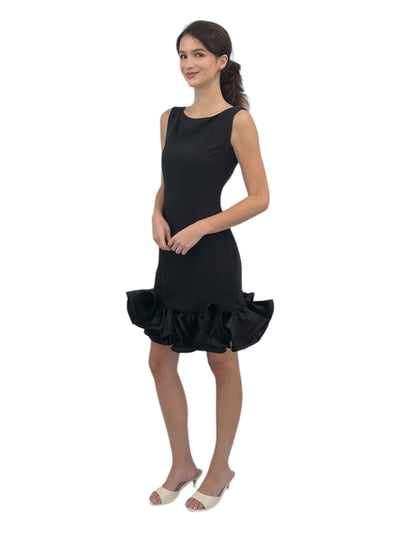Silk Ruffle Hem Dress in Black