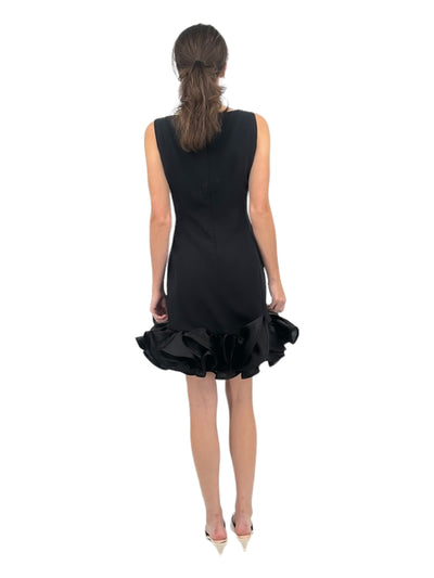 Silk Ruffle Hem Dress in Black