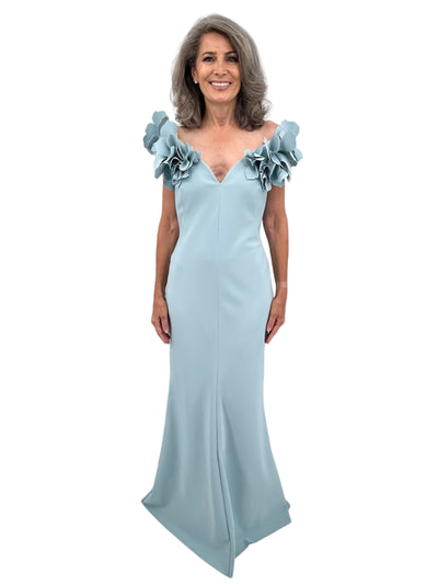 Floral Laser Cut Gown in Pearl Blue