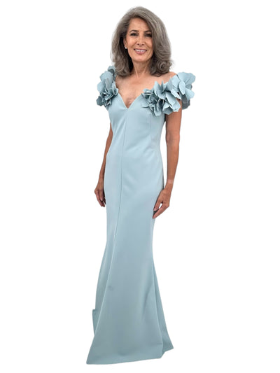Floral Laser Cut Gown in Pearl Blue