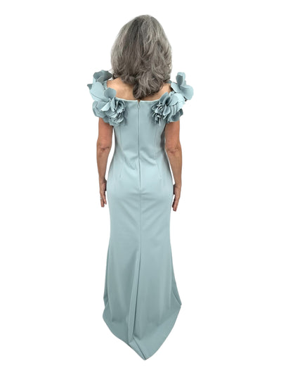 Floral Laser Cut Gown in Pearl Blue