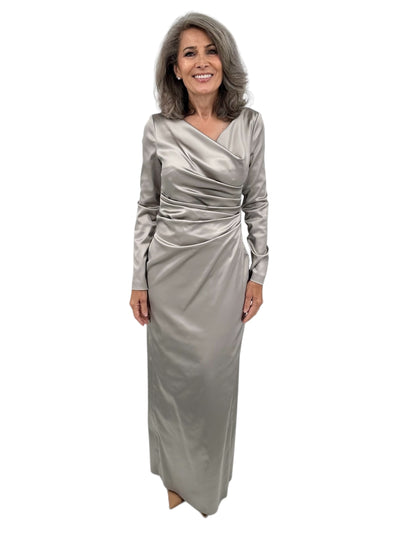 Long Sleeve Ruched Gown in Greige