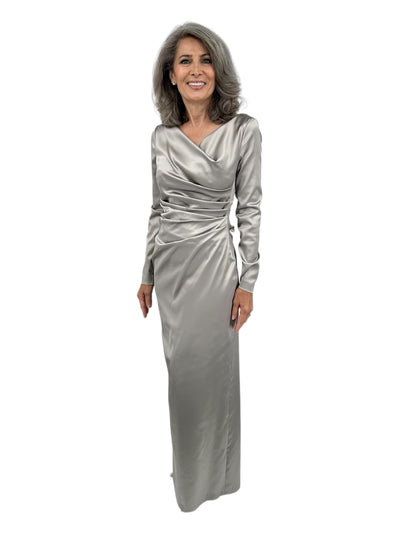 Long Sleeve Ruched Gown in Greige