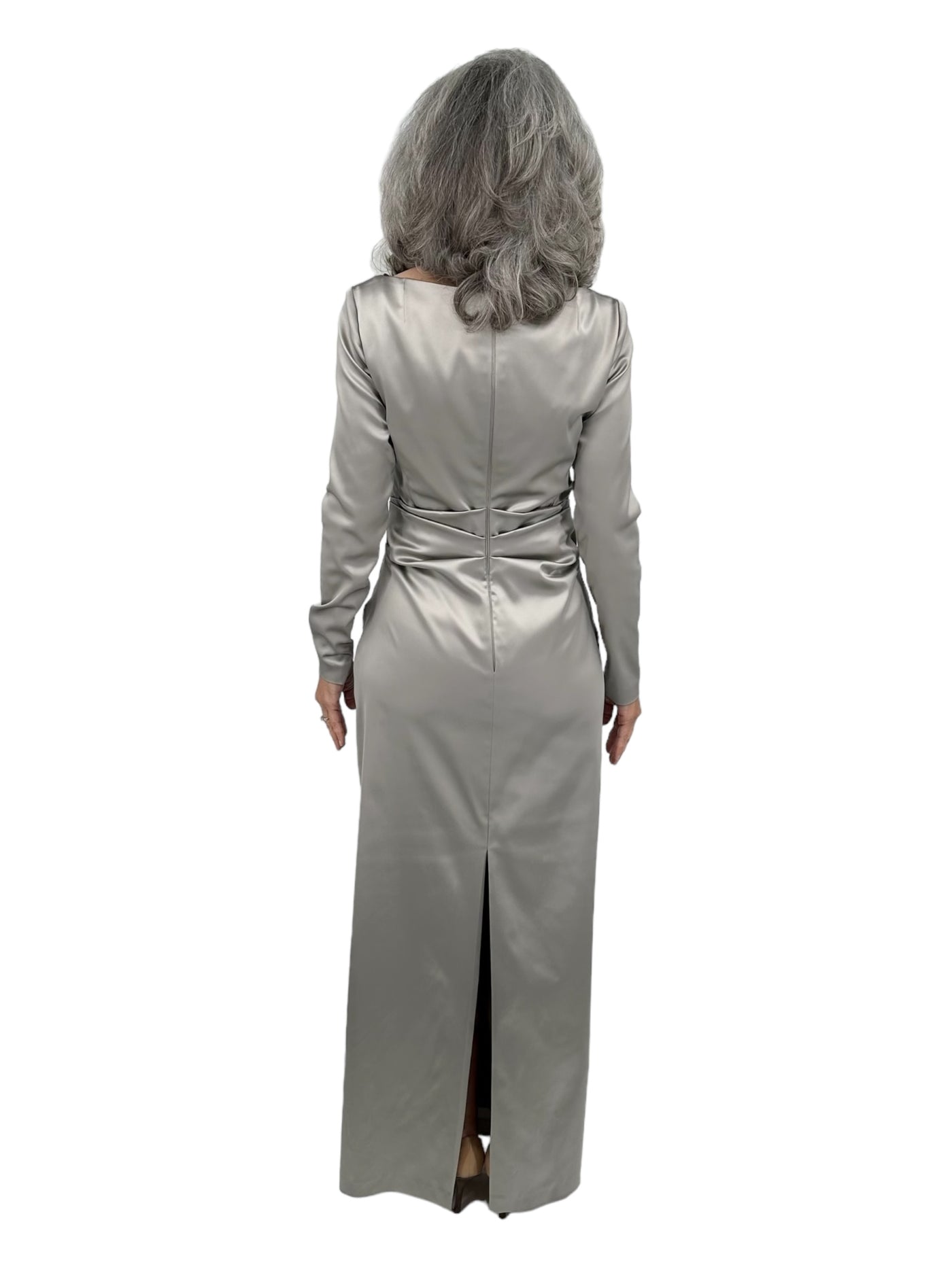 Long Sleeve Ruched Gown in Greige