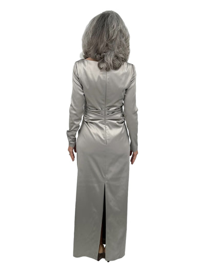 Long Sleeve Ruched Gown in Greige