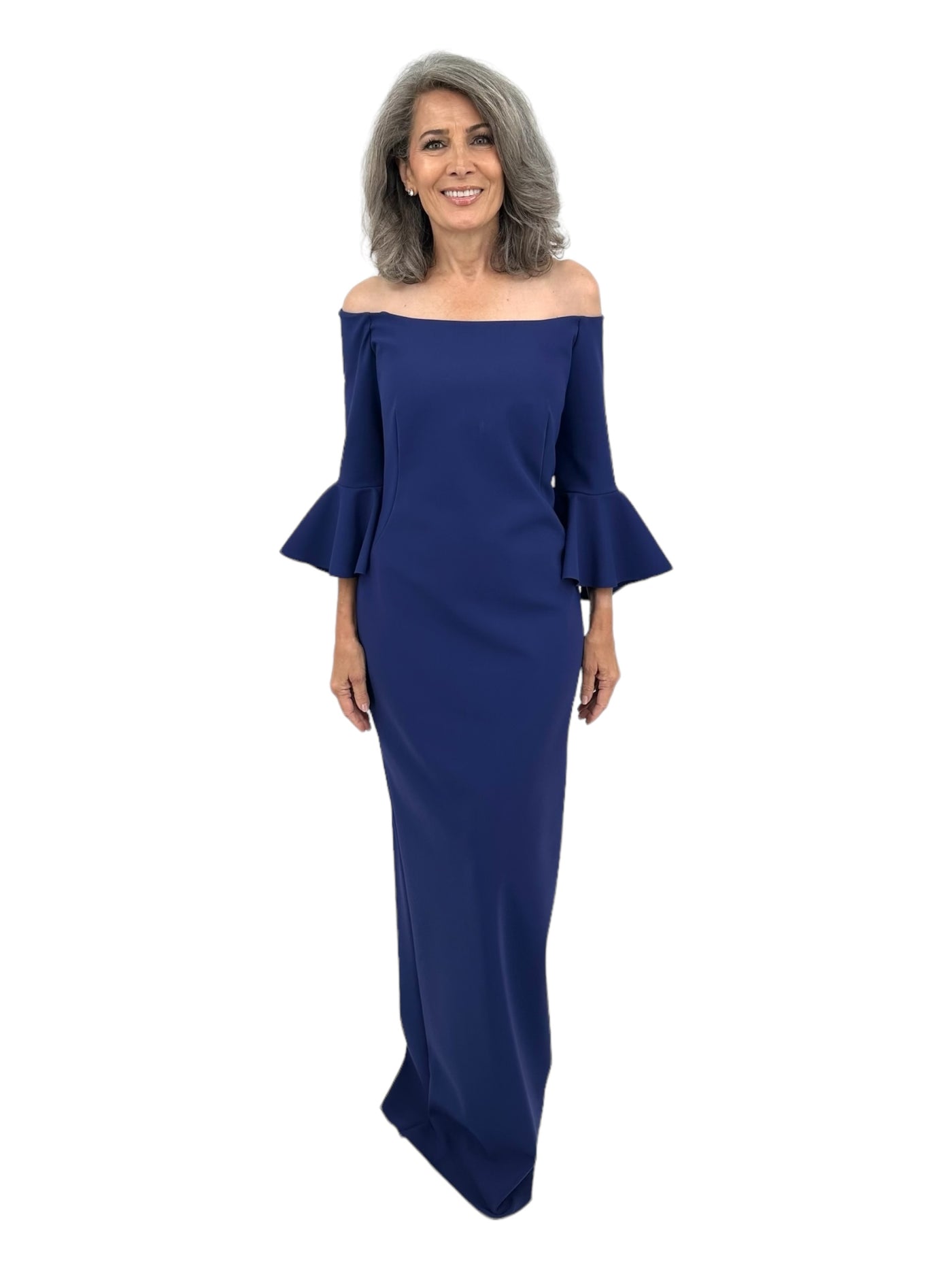 Off Shoulders Bell Sleeve Gown in Royal