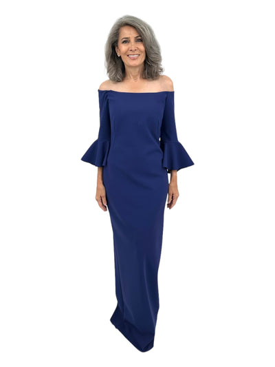 Off Shoulders Bell Sleeve Gown in Royal