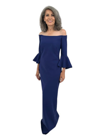 Off Shoulders Bell Sleeve Gown in Royal