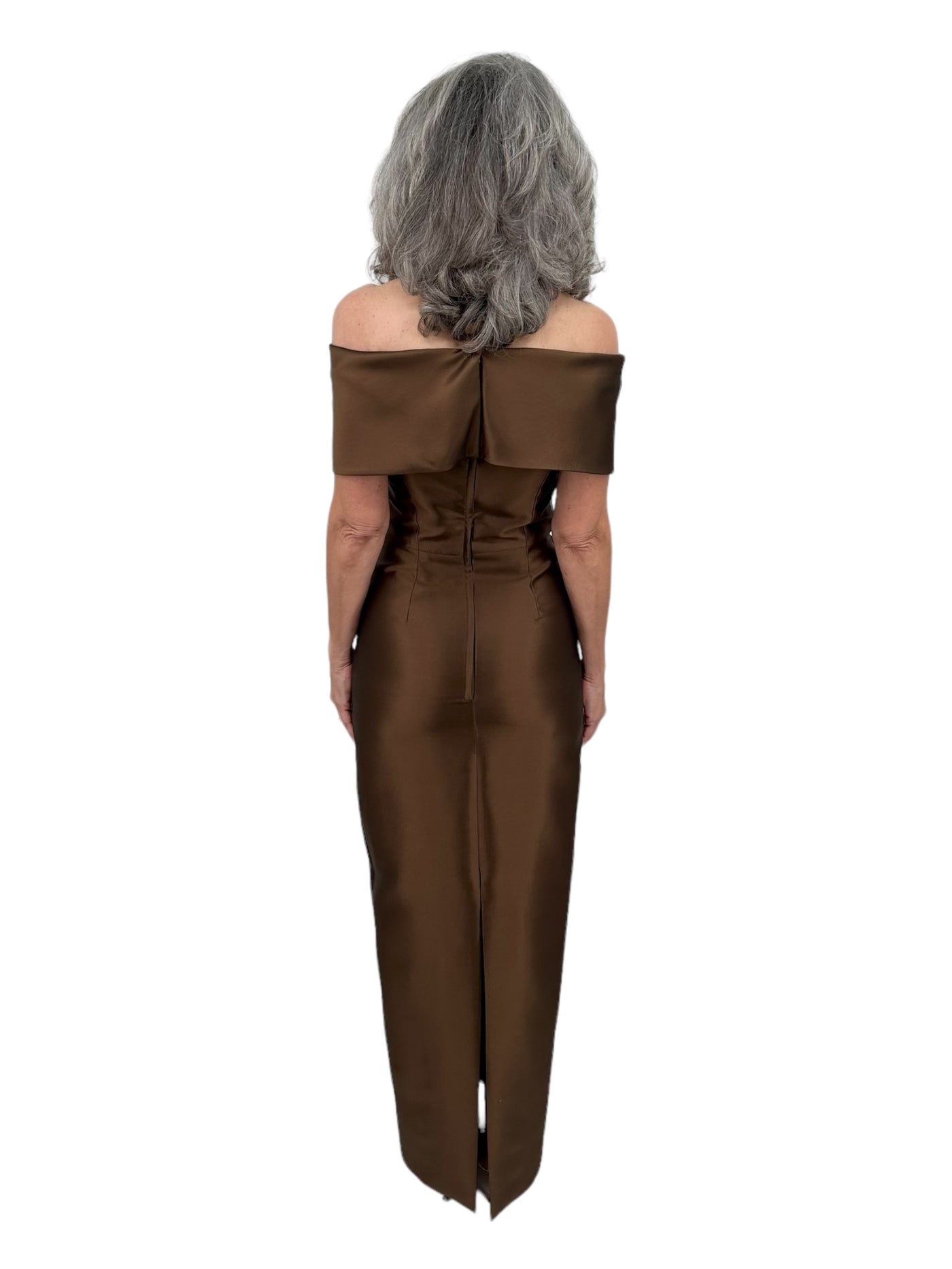 Off Shoulder Roll Collar Gown With Plain Hem in Copper
