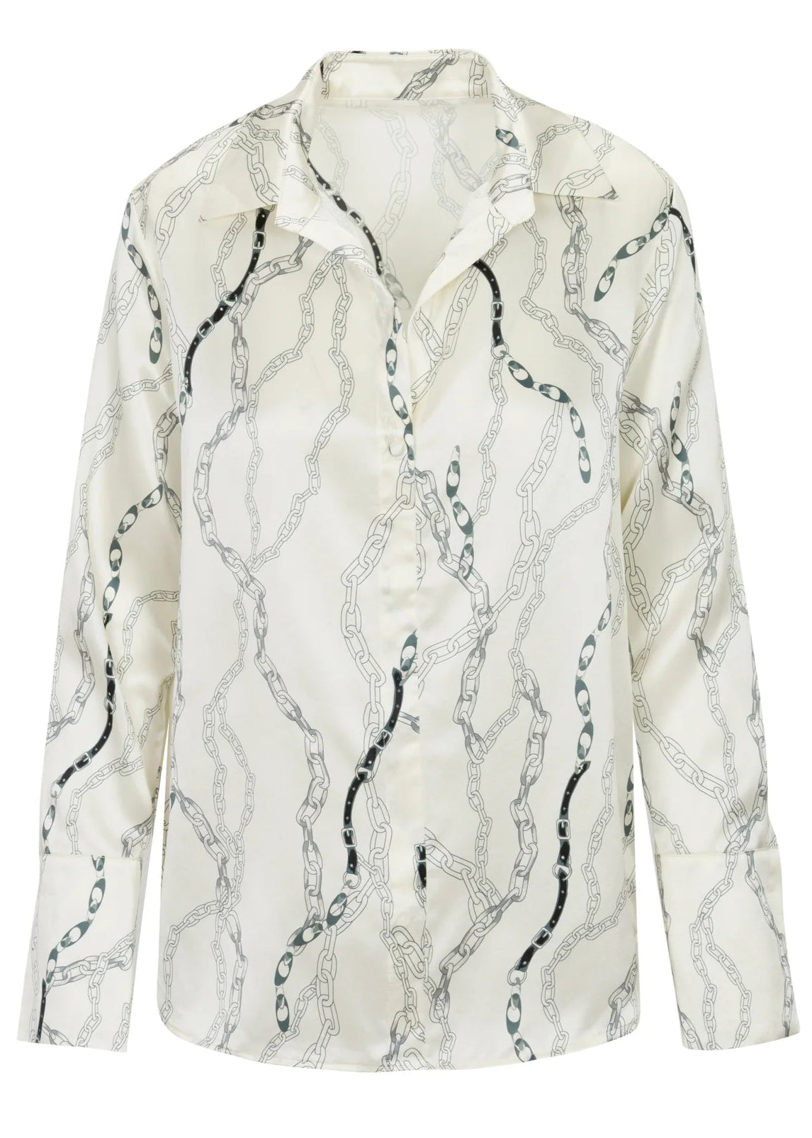 Daria French Cuff Silk Blouse in White Chain