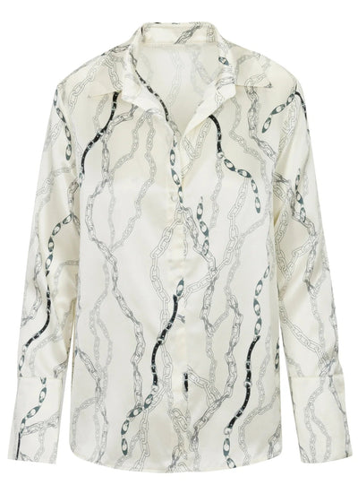 Daria French Cuff Silk Blouse in White Chain