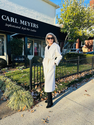 Single Breasted Wool Blend Trench in Ivory