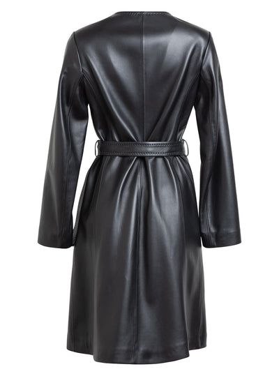 Evelyn Leather Collarless Coat in Black