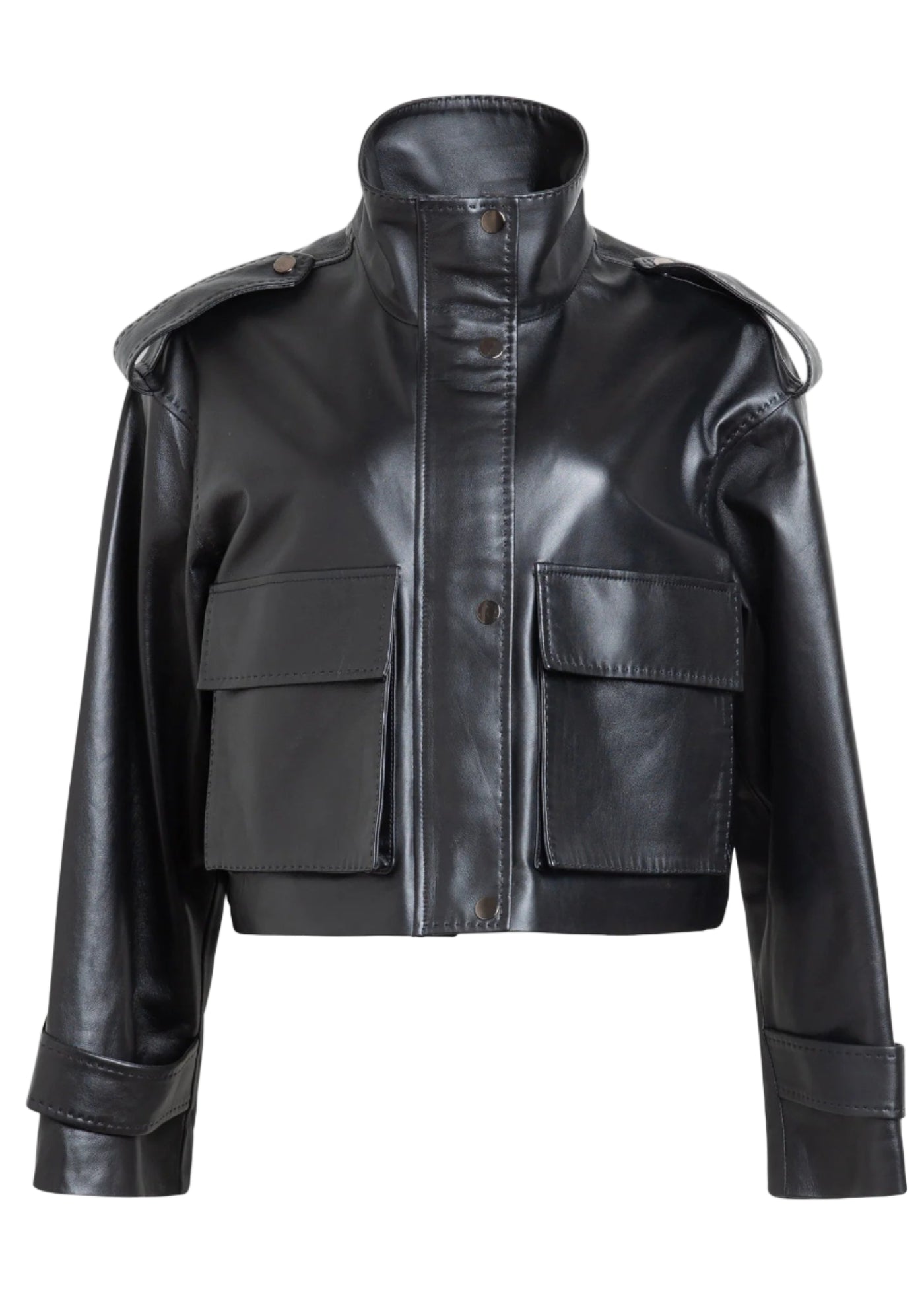 Lena Leather Zip Jacket in Black