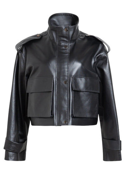 Lena Leather Zip Jacket in Black